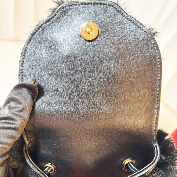 Roger Vivier Black Shearling Crystal Buckle Bucket Bag - Picture 8 of 11